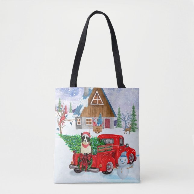 Border Collie dog In Christmas Delivery Truck Snow Tote Bag (Front)