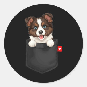 Border Collie Dog In Poc Peeking Cute Puppy Dog Classic Round Sticker