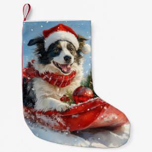 Border Collie Dog in Sledge Let it Snow Christmas Small Christmas Stocking