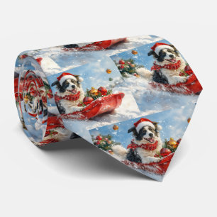 Border Collie Dog in Sledge Let it Snow Christmas  Tie