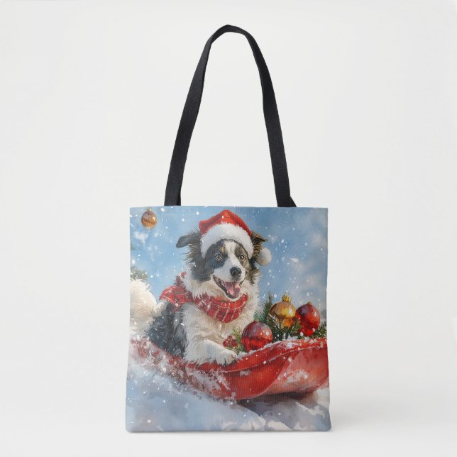 Border Collie Dog in Sledge Let it Snow Christmas  Tote Bag (Front)