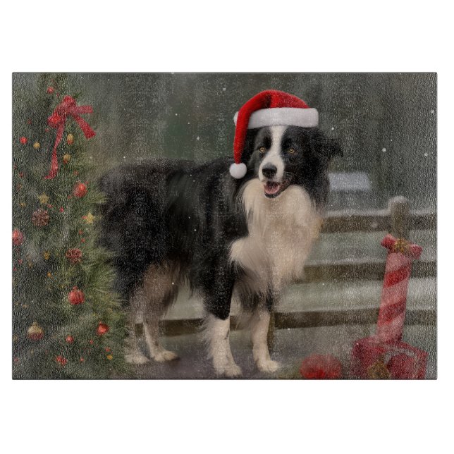 Border Collie Dog in Snow Christmas Cutting Board (Front)