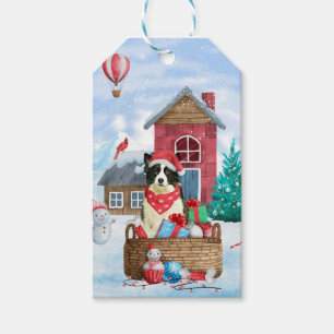 Border Collie Dog In snow Christmas Dog House  Gift Tags