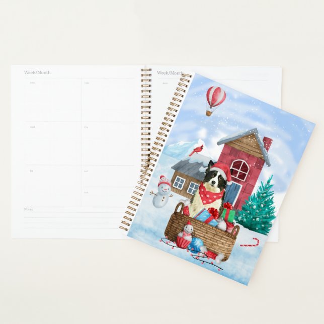Border Collie Dog In snow Christmas Dog House Planner (Display)