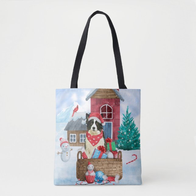 Border Collie Dog In snow Christmas Dog House Tote Bag (Front)