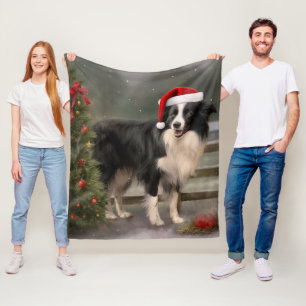 Border Collie Dog in Snow Christmas Fleece Blanket