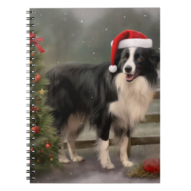 Border Collie Dog in Snow Christmas Notebook (Front)