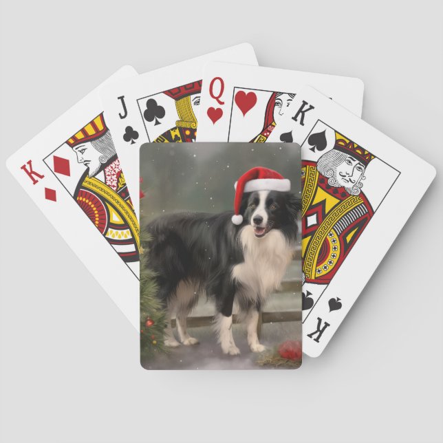 Border Collie Dog in Snow Christmas Playing Cards (Back)