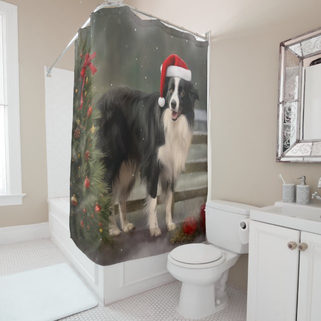 Border Collie Dog in Snow Christmas Shower Curtain (In Situ)