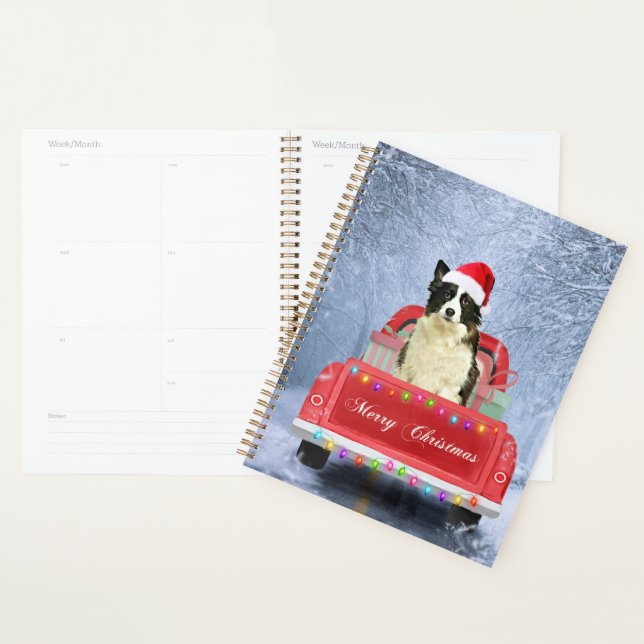 Border Collie Dog in Snow sitting in Christmas  Planner (Display)