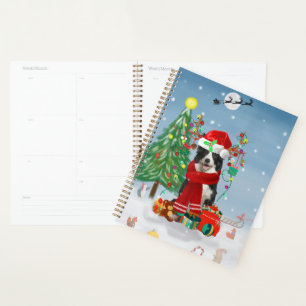Border Collie dog  in Snow with Christmas gifts   Planner