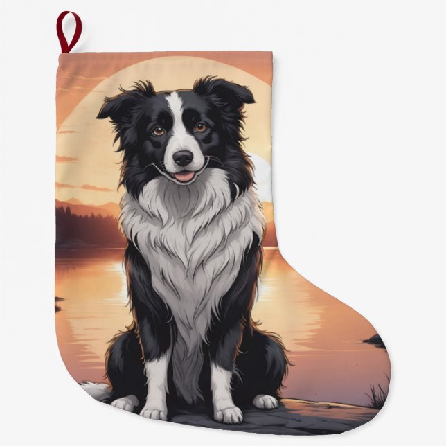 Border Collie Dog Large Christmas Stocking (Front)