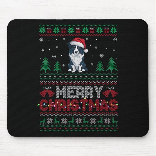 Border Collie Dog Lovers Santa Hat Christmas Tree  Mouse Mat (Front)