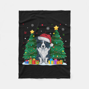 Border Collie Dog Lovers Santa Hat Ugly Christmas  Fleece Blanket