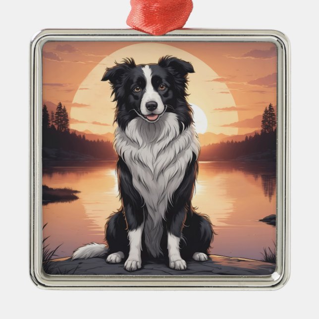 Border Collie Dog Metal Tree Decoration (Front)