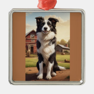 Border Collie Dog Metal Tree Decoration