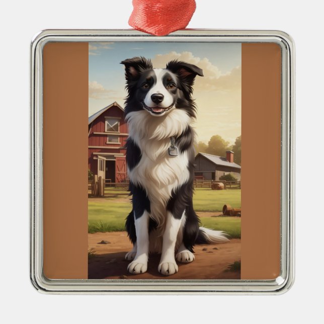 Border Collie Dog Metal Tree Decoration (Front)
