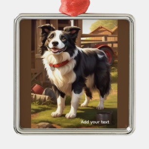 Border Collie Dog Metal Tree Decoration