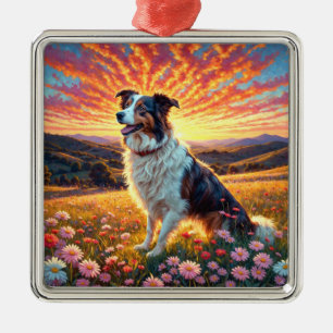 Border Collie Dog Metal Tree Decoration