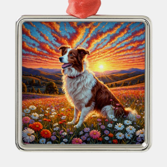 Border Collie Dog Metal Tree Decoration (Front)
