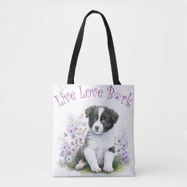 Border Collie Dog Mum Floral Tote Bag (Front)
