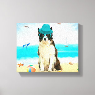 Border Collie Dog on Beach Canvas Print