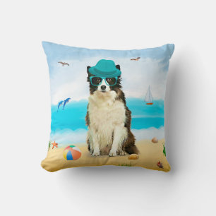 Border Collie Dog on Beach Cushion