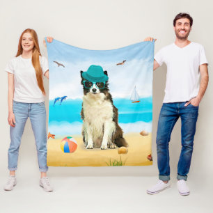 Border Collie Dog on Beach Fleece Blanket