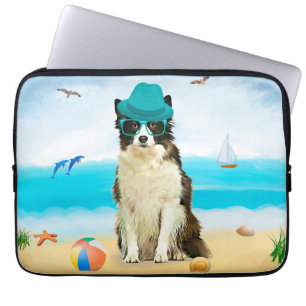 Border Collie Dog on Beach Laptop Sleeve