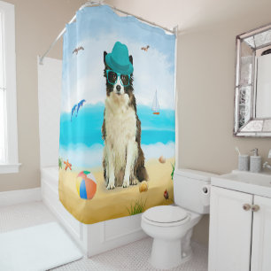 Border Collie Dog on Beach Shower Curtain