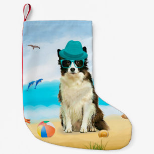 Border Collie Dog on Beach Small Christmas Stocking
