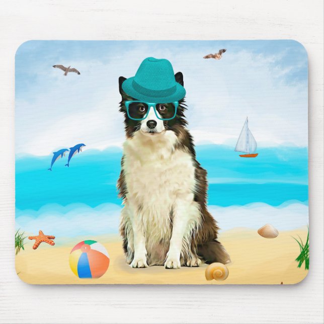 Border Collie Dog on Beach  Throw Pillow Mouse Mat (Front)