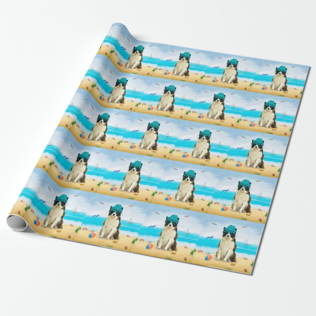 Border Collie Dog on Beach Wrapping Paper (Unrolled)