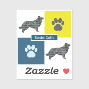 Border Collie Dog & Paw Y&B Grid Sticker Cut