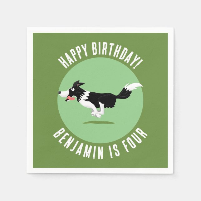 Border Collie dog personalised birthday cartoon Napkin (Front)
