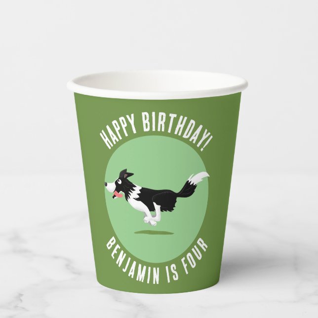 Border Collie dog personalised birthday cartoon Paper Cups (Front)
