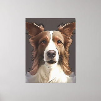 Border Collie Dog Pet Portrait Black Outline Art Canvas Print