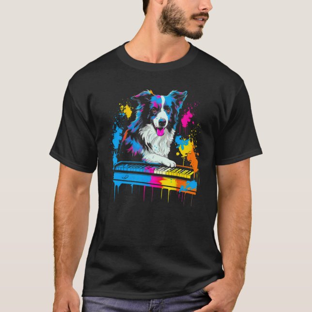 Border Collie Dog Pianist T-Shirt (Front)