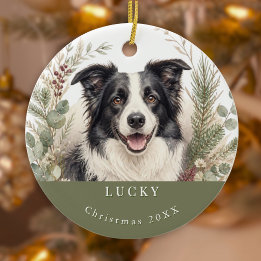 Border Collie Dog Picture Watercolor Christmas Ceramic Tree Decoration