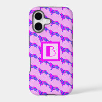 Border Collie Dog Pink & Blue Silhouette Monogram