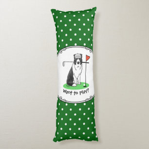 Border Collie Dog Playing Golf (black & white) Fun Body Cushion
