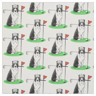 Border Collie Dog Playing Golf (black & white) Fun Fabric