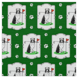 Border Collie Dog Playing Golf (black & white) Fun Fabric