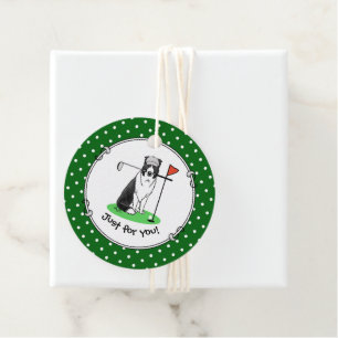 Border Collie Dog Playing Golf (black & white) Fun Favour Tags