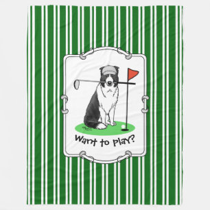 Border Collie Dog Playing Golf (black & white) Fun Fleece Blanket