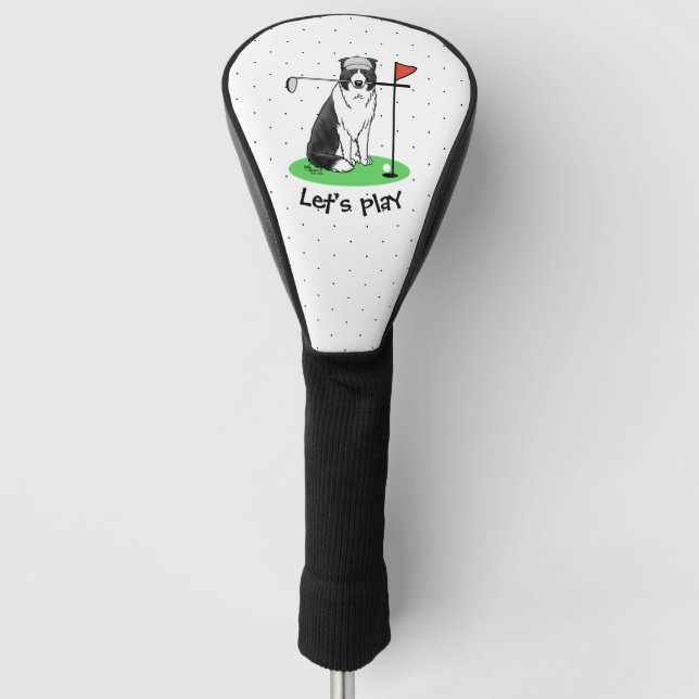 Border Collie Dog Playing Golf (black & white) Fun Golf Head Cover (Front)