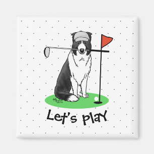Border Collie Dog Playing Golf (black & white) Fun Magnet