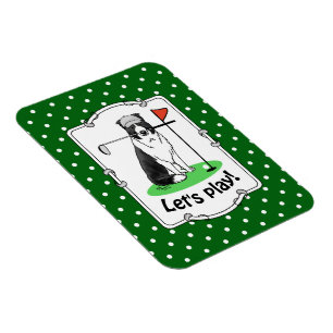 Border Collie Dog Playing Golf (black & white) Fun Magnet