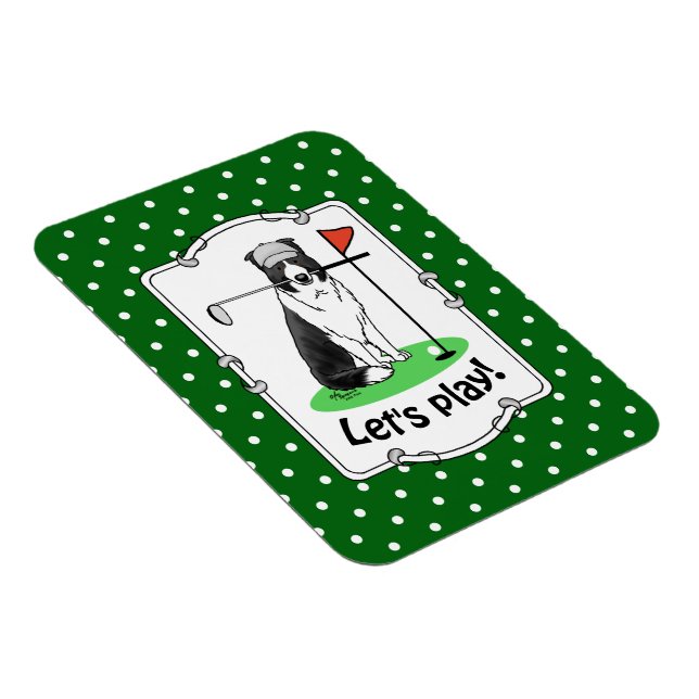 Border Collie Dog Playing Golf (black & white) Fun Magnet (Right Side)