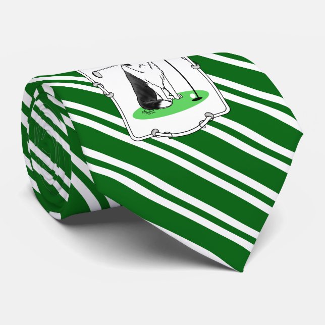 Border Collie Dog Playing Golf (black & white) Fun Tie (Rolled)